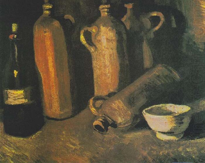 Still life with four jugs, bottles and white bowl, Vincent Van Gogh